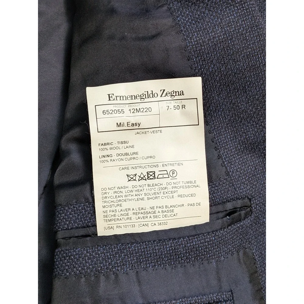 Ermenegildo Zegna Men's Blazer ITA 50R USA 40R Navy Blue 100% Wool Italy Made